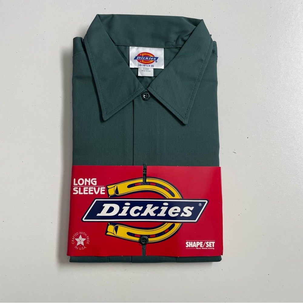 Vintage Dickies Shirt Work Shape Set Non Iron No Shrinkage Fade Resistant Green